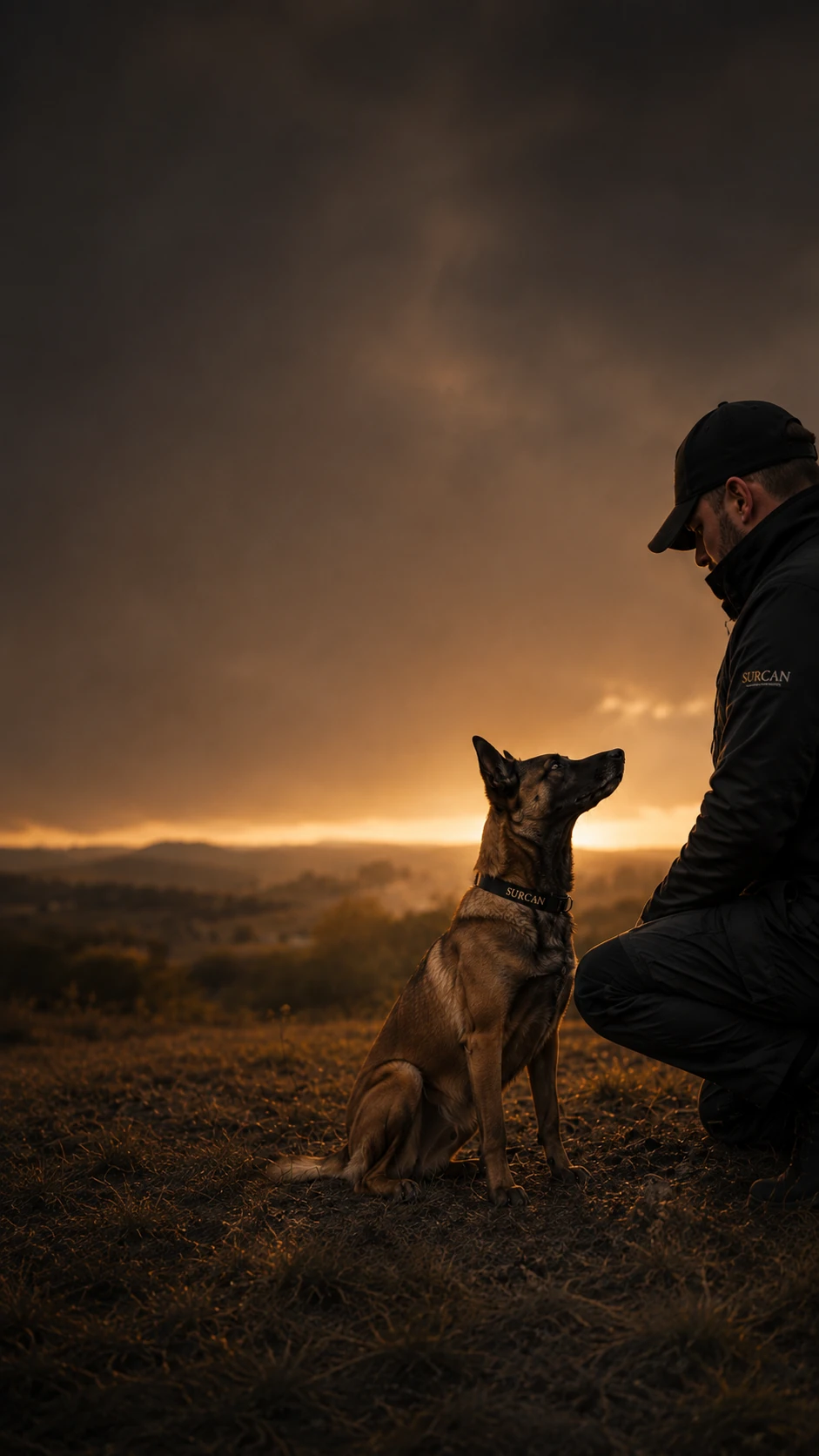 Adiestrador canino de Surcan trabajando en el campo con un perro durante una sesión en Marchena, Sevilla